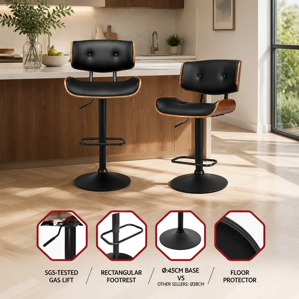 Adjustable Bar Stools 2x with Padded Seat and Swivel