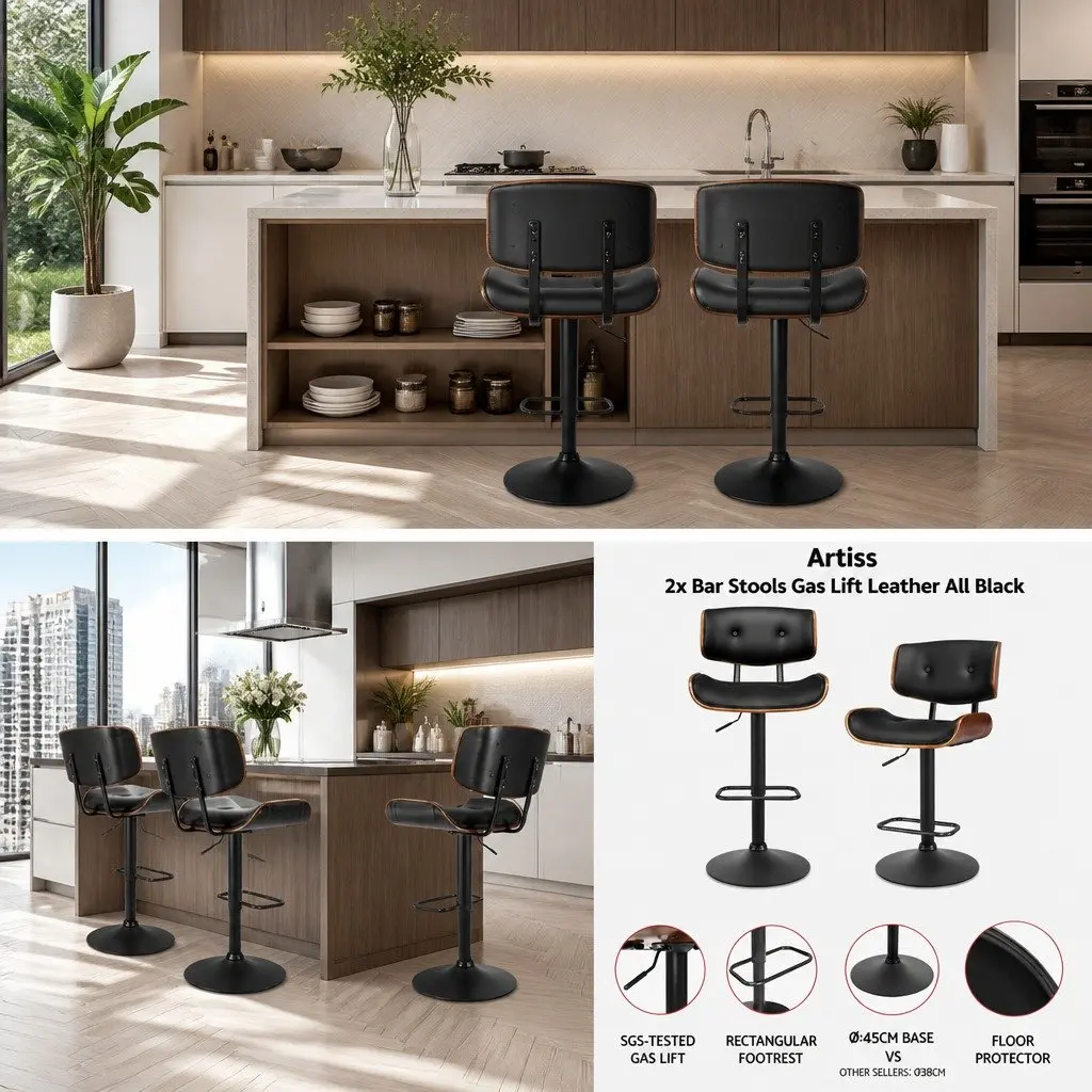 Adjustable Bar Stools 2x with Padded Seat and Swivel