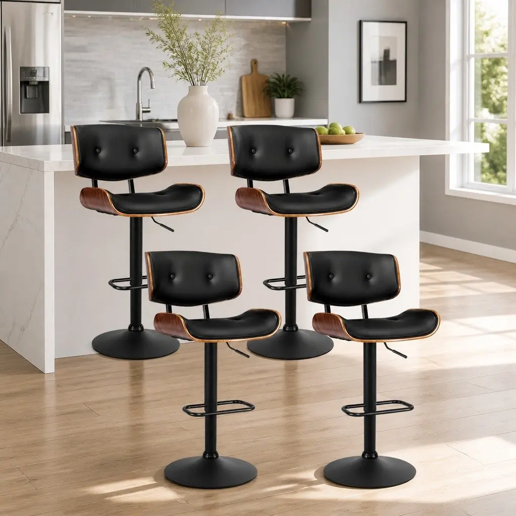 Bar Stools PU Leather Padded Seat 360 Rotatable Black 4 Piece