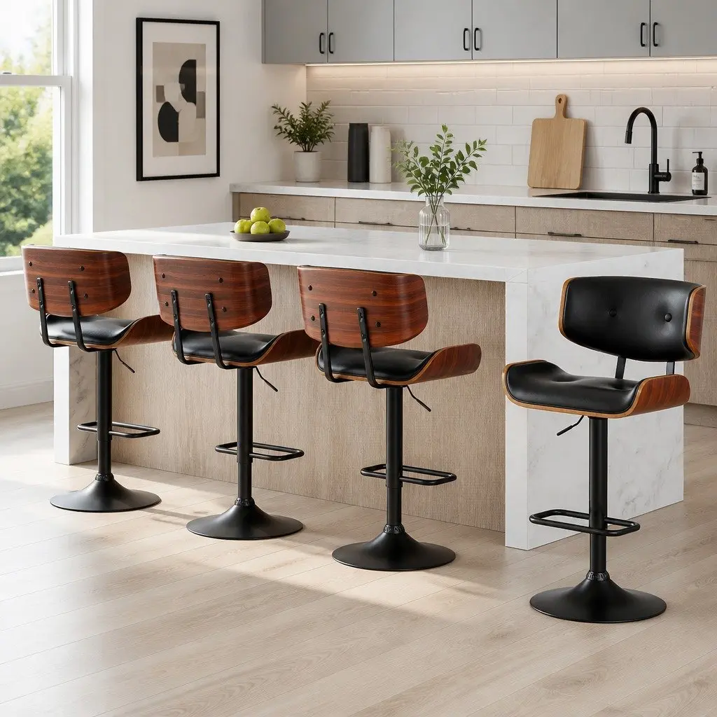 Bar Stools PU Leather Padded Seat 360 Rotatable Black 4 Piece
