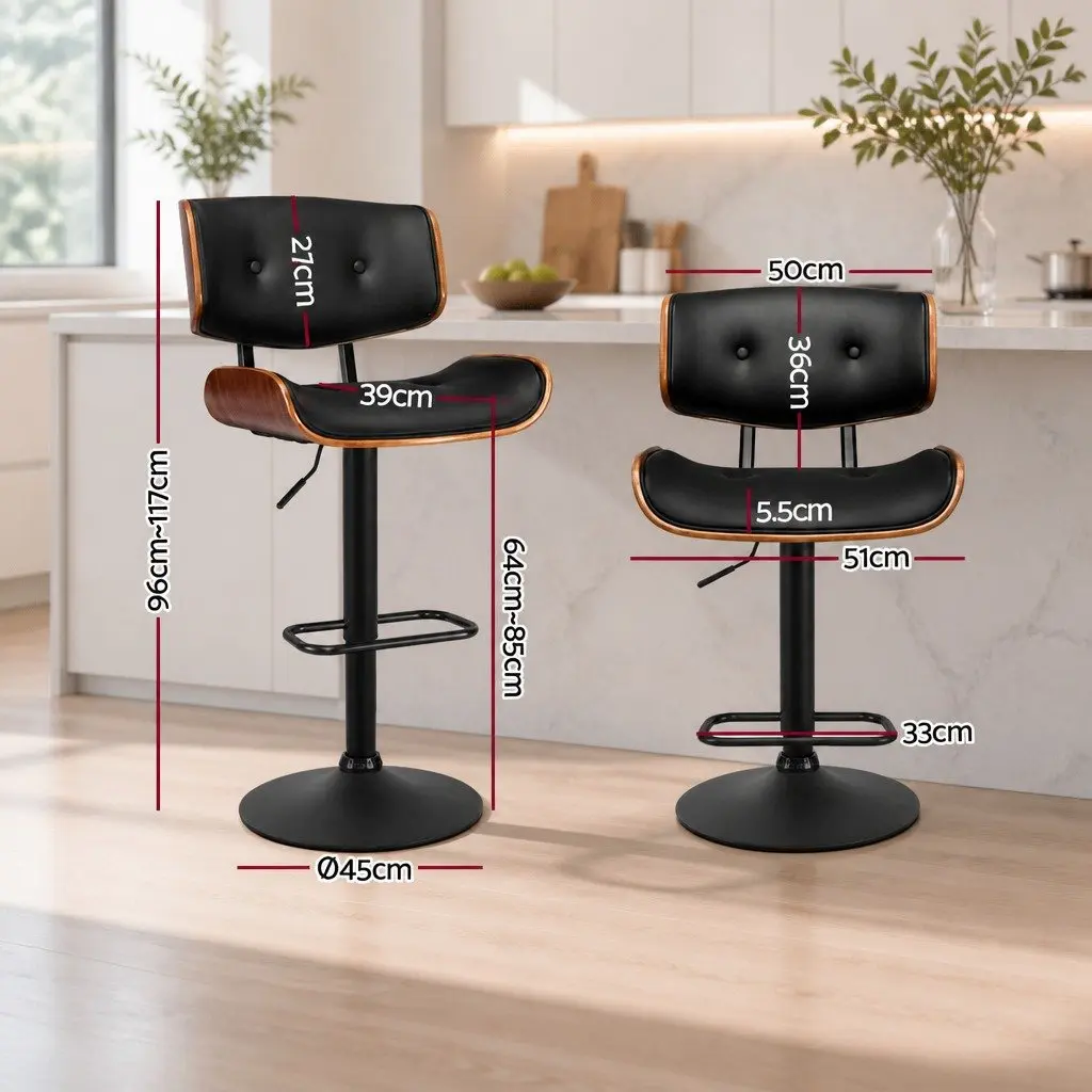 Bar Stools PU Leather Padded Seat 360 Rotatable Black 4 Piece