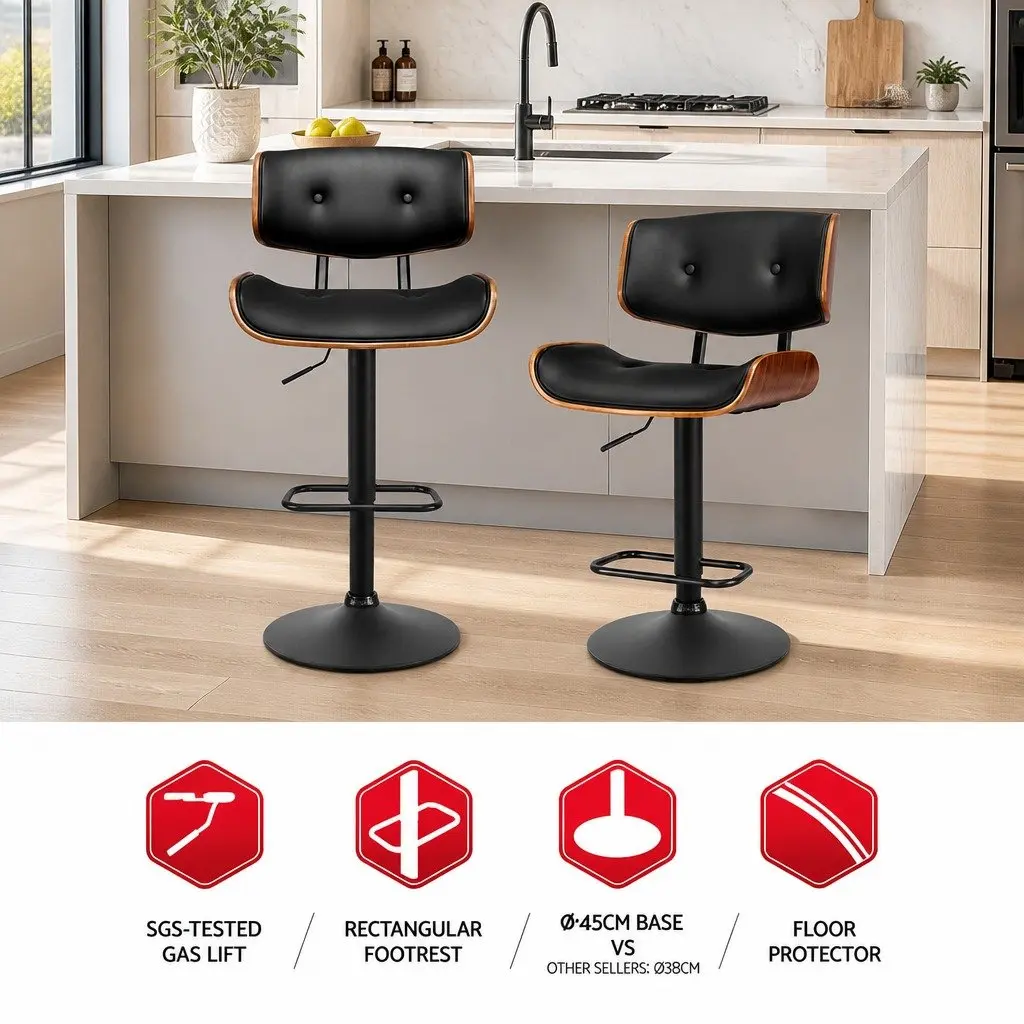 Bar Stools PU Leather Padded Seat 360 Rotatable Black 4 Piece