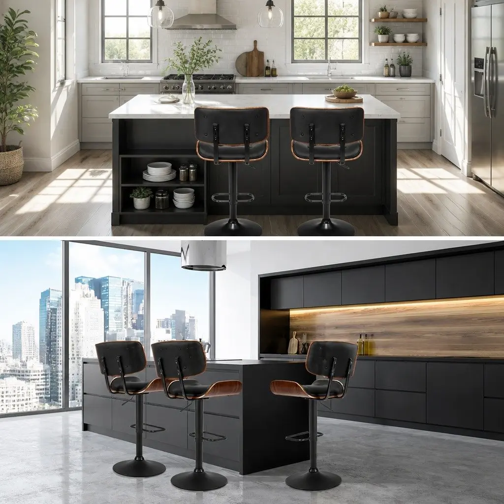 Bar Stools PU Leather Padded Seat 360 Rotatable Black 4 Piece