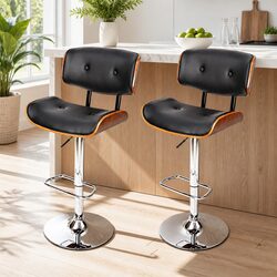 Stylish Bar Stools with Gas Lift and Chrome Base, Set of 2