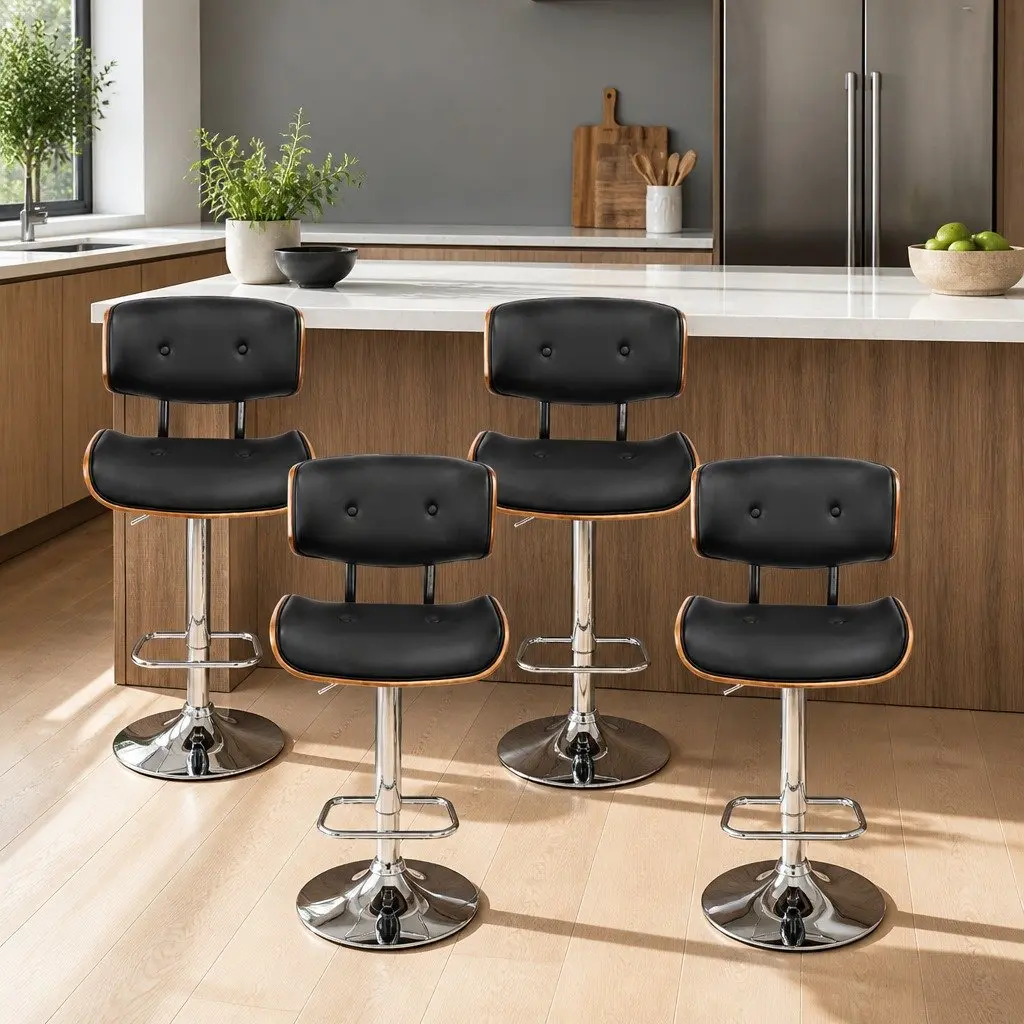 Set of 4 Adjustable Gas Lift Bar Stools with Swivel Functionality