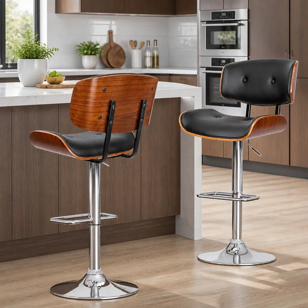 Set of 4 Adjustable Gas Lift Bar Stools with Swivel Functionality