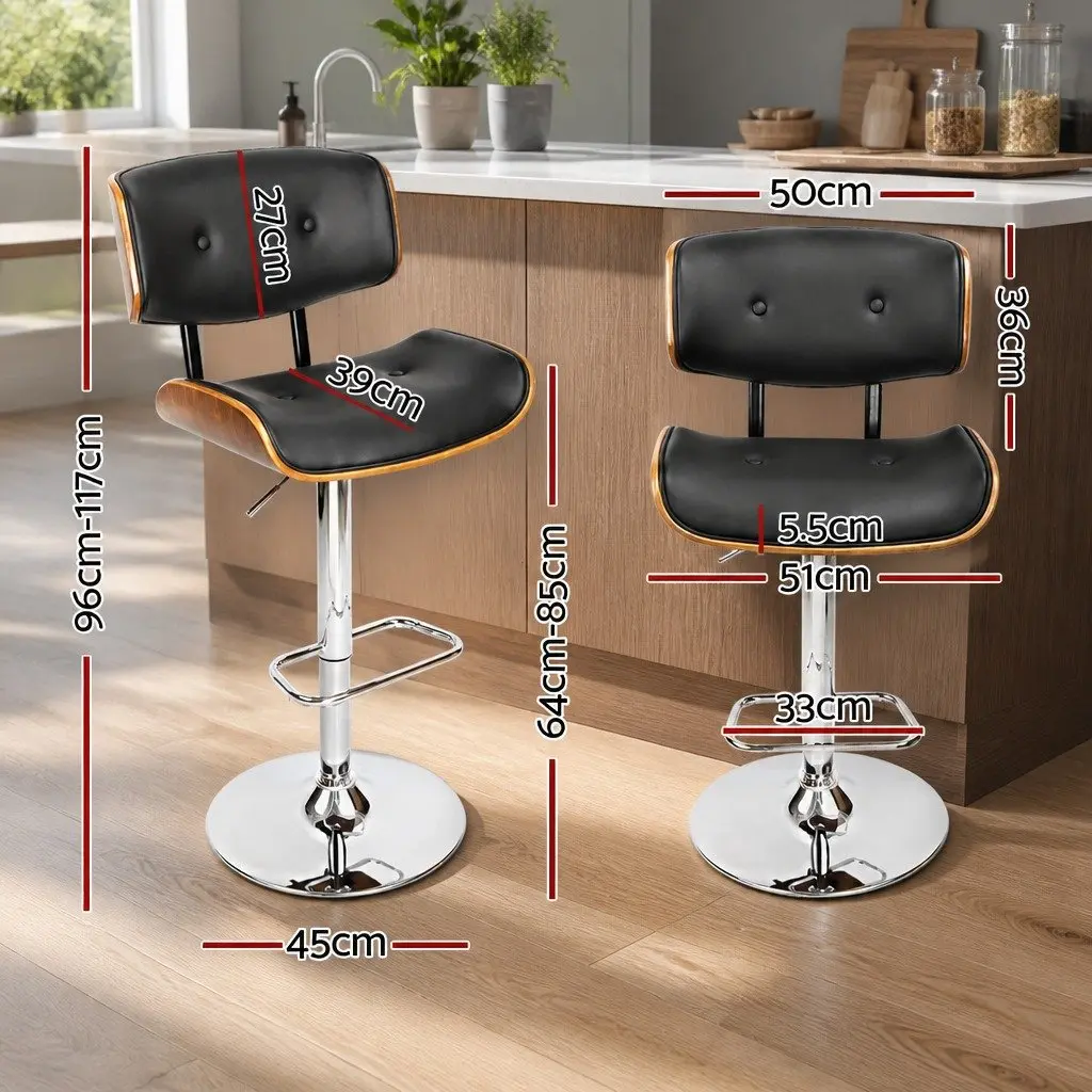 Set of 4 Adjustable Gas Lift Bar Stools with Swivel Functionality