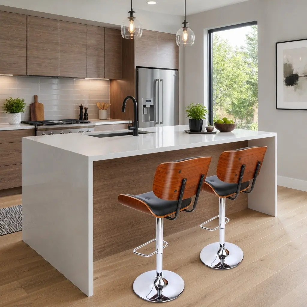 Set of 4 Adjustable Gas Lift Bar Stools with Swivel Functionality