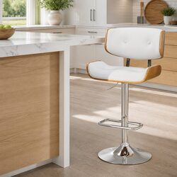Sturdy Gas Lift Bar Stool with Chrome Base and Wooden Seat