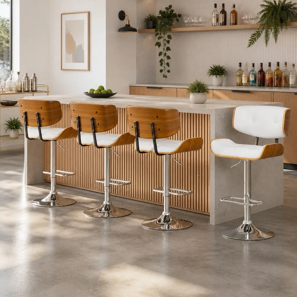 Set of 4 Adjustable Bar Stools with Chrome Base