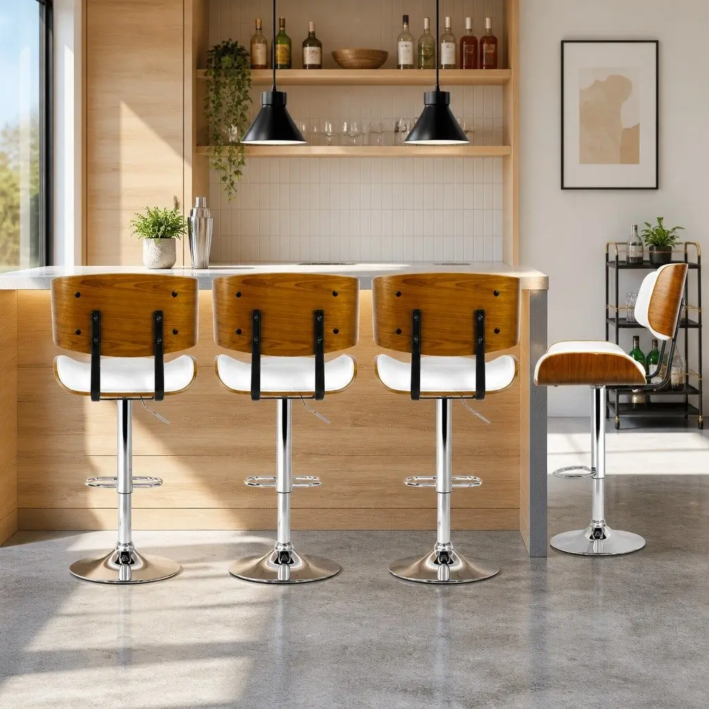 Set of 4 Adjustable Bar Stools with Chrome Base