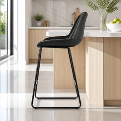 Durable Bar Stools Set of 2 in Black PU Leather