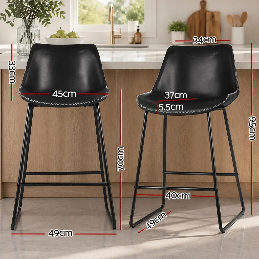 Bar Stools PU Leather 70cm Black Metal Frame Set of 2