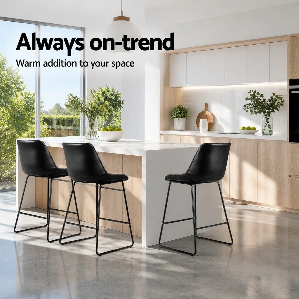 Bar Stools PU Leather 70cm Black Metal Frame Set of 2
