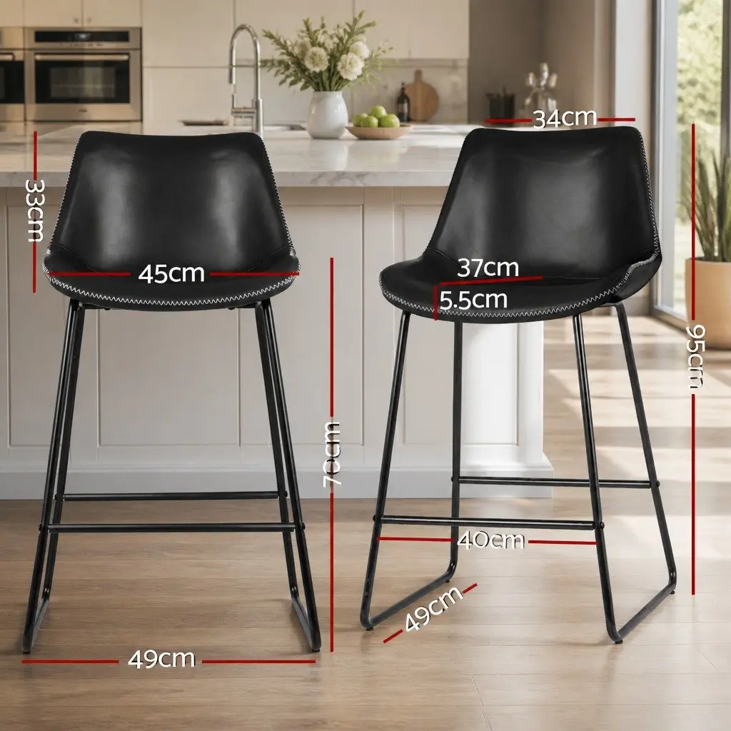 Bar Stools PU Leather Black Metal Frame Counter Height Set of 4