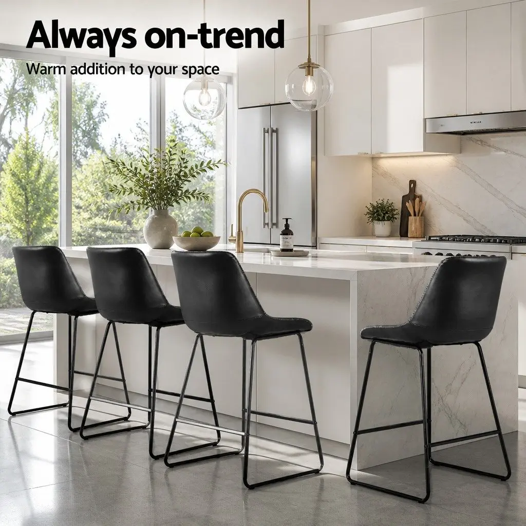 Bar Stools PU Leather Black Metal Frame Counter Height Set of 4