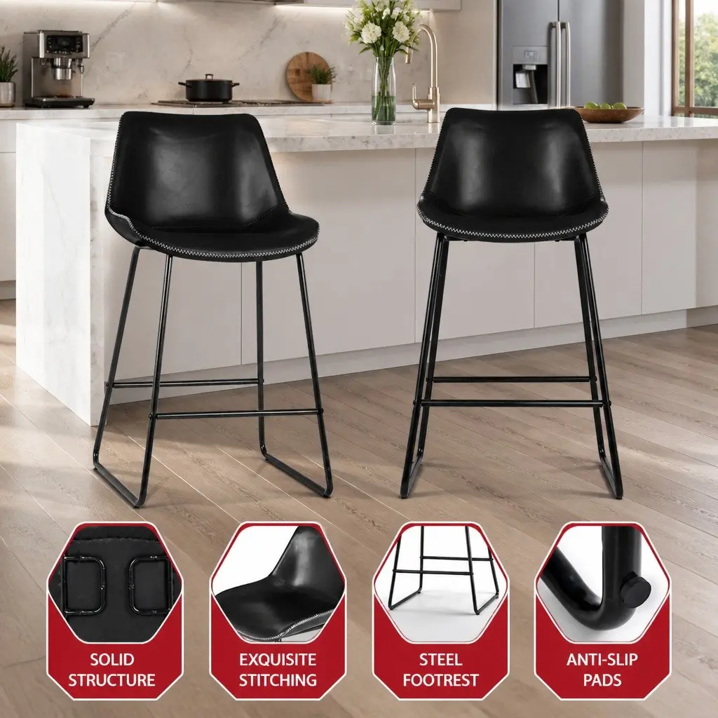 Bar Stools PU Leather Black Metal Frame Counter Height Set of 4