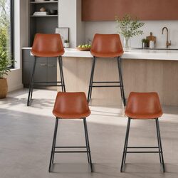 Set of 4 Brown Bar Stools with Metal Legs