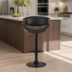 Premium Adjustable Bar Stools with Curved Backrest - Black
