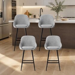 Premium Set of 4 Grey Upholstered Bar Stools