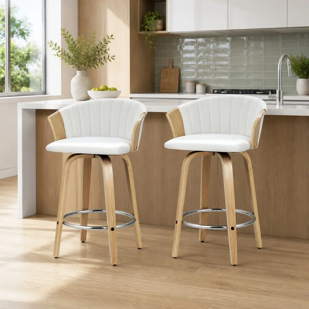 White Leather Swivel Bar Stools for Kitchen