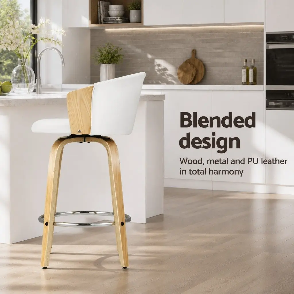 White Leather Swivel Bar Stools for Kitchen