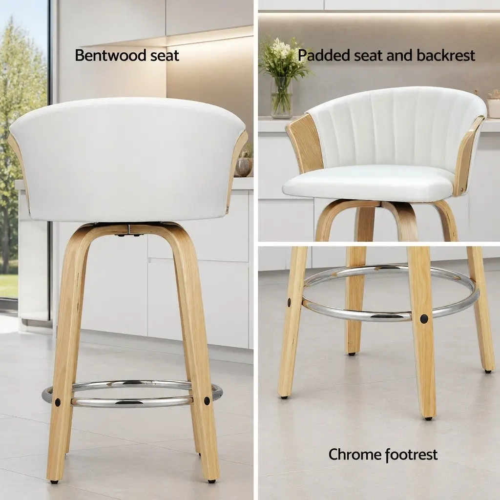 White Leather Swivel Bar Stools for Kitchen