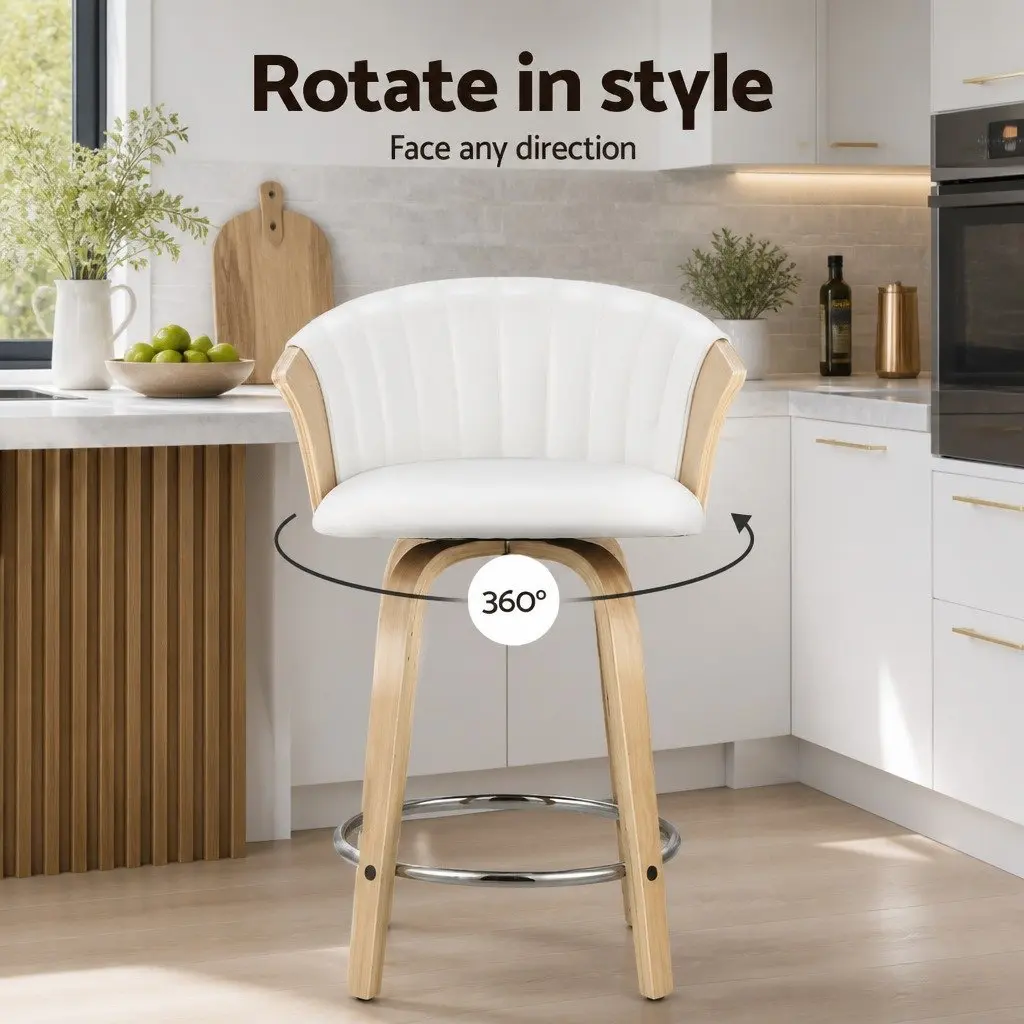 White Leather Swivel Bar Stools for Kitchen