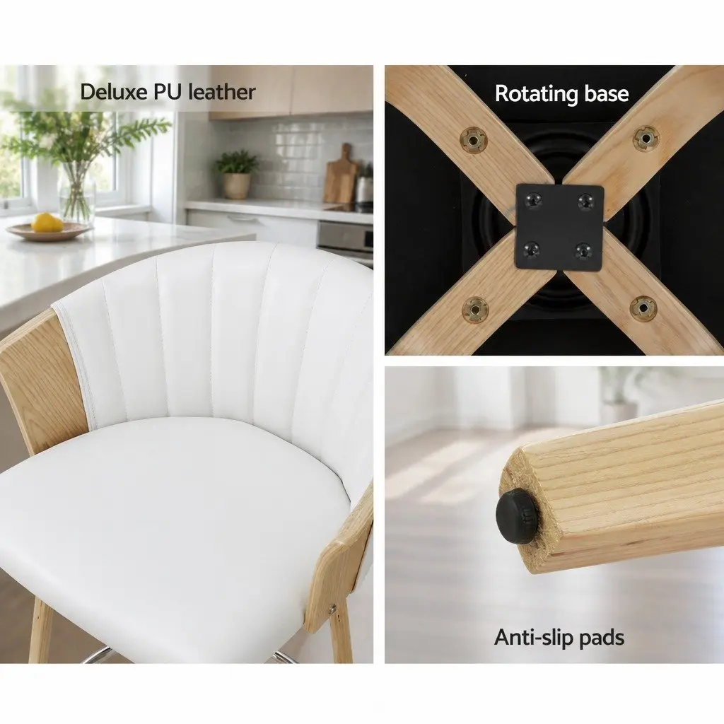 White Leather Swivel Bar Stools for Kitchen