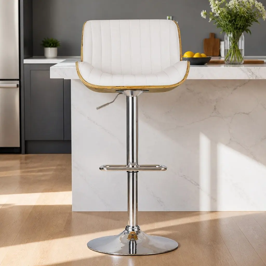 White Adjustable Bar Stools with Swivel Function