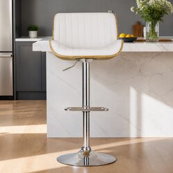 Stylish White Adjustable Bar Stools with Swivel Function
