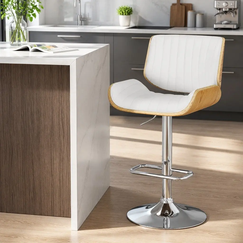 White Adjustable Bar Stools with Swivel Function