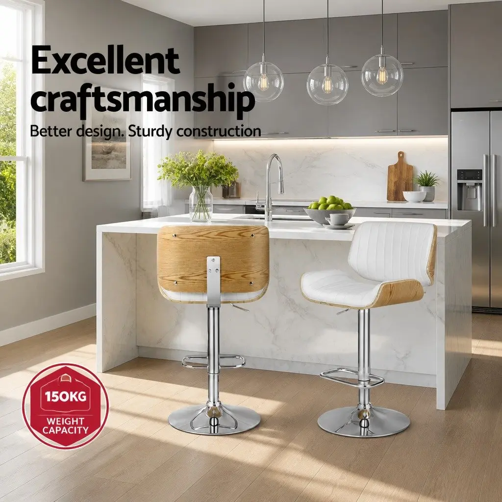 White Adjustable Bar Stools with Swivel Function