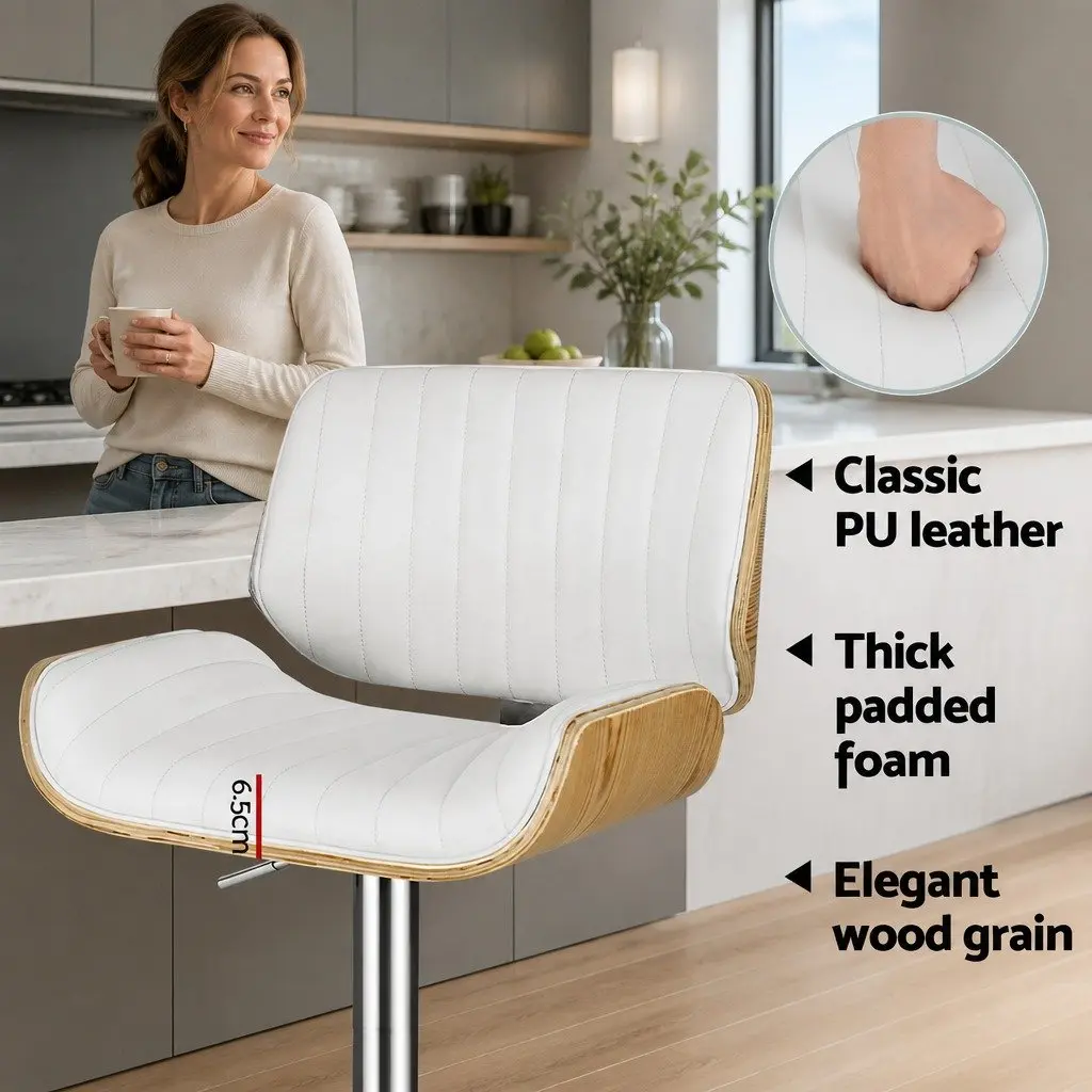 White Adjustable Bar Stools with Swivel Function