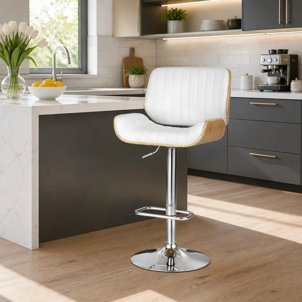 White Adjustable Bar Stools with Swivel Function