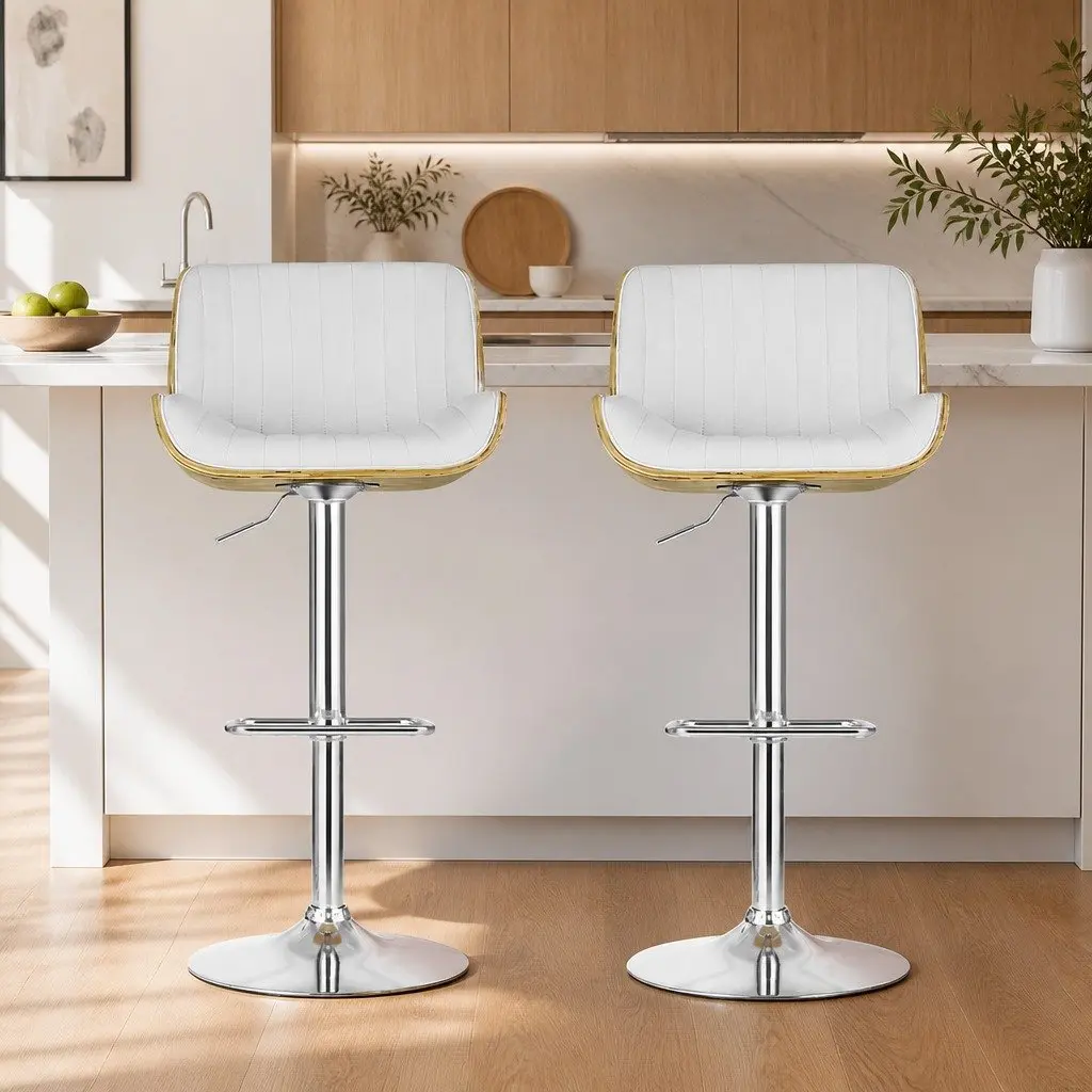Set of 2 White Adjustable Swivel Bar Stools