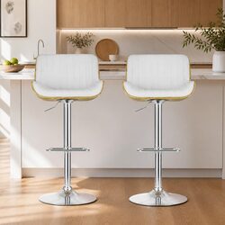 Set of 2 White Adjustable Swivel Bar Stools