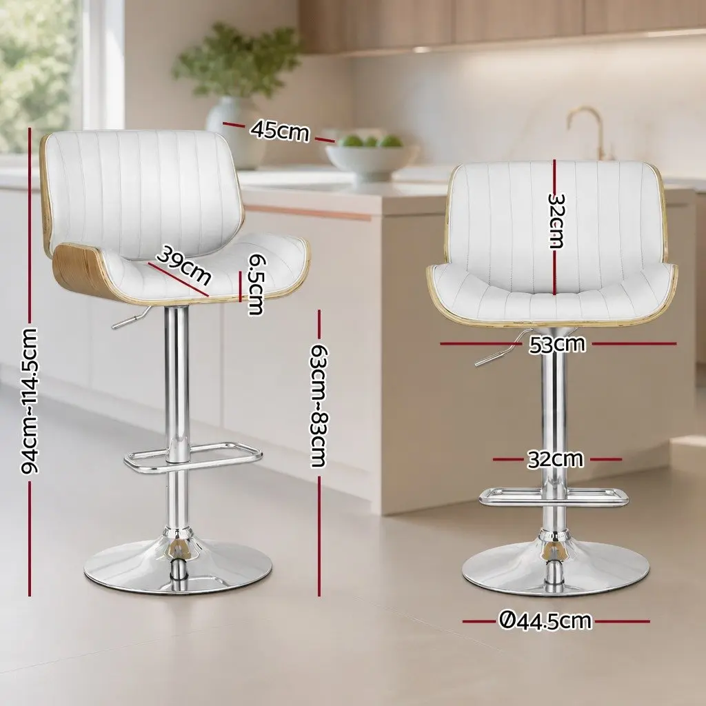 Set of 2 White Adjustable Swivel Bar Stools
