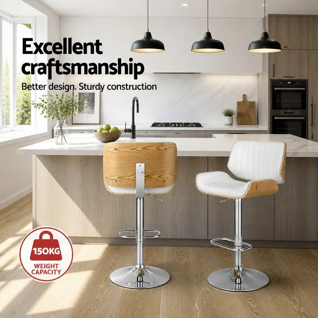 Set of 2 White Adjustable Swivel Bar Stools