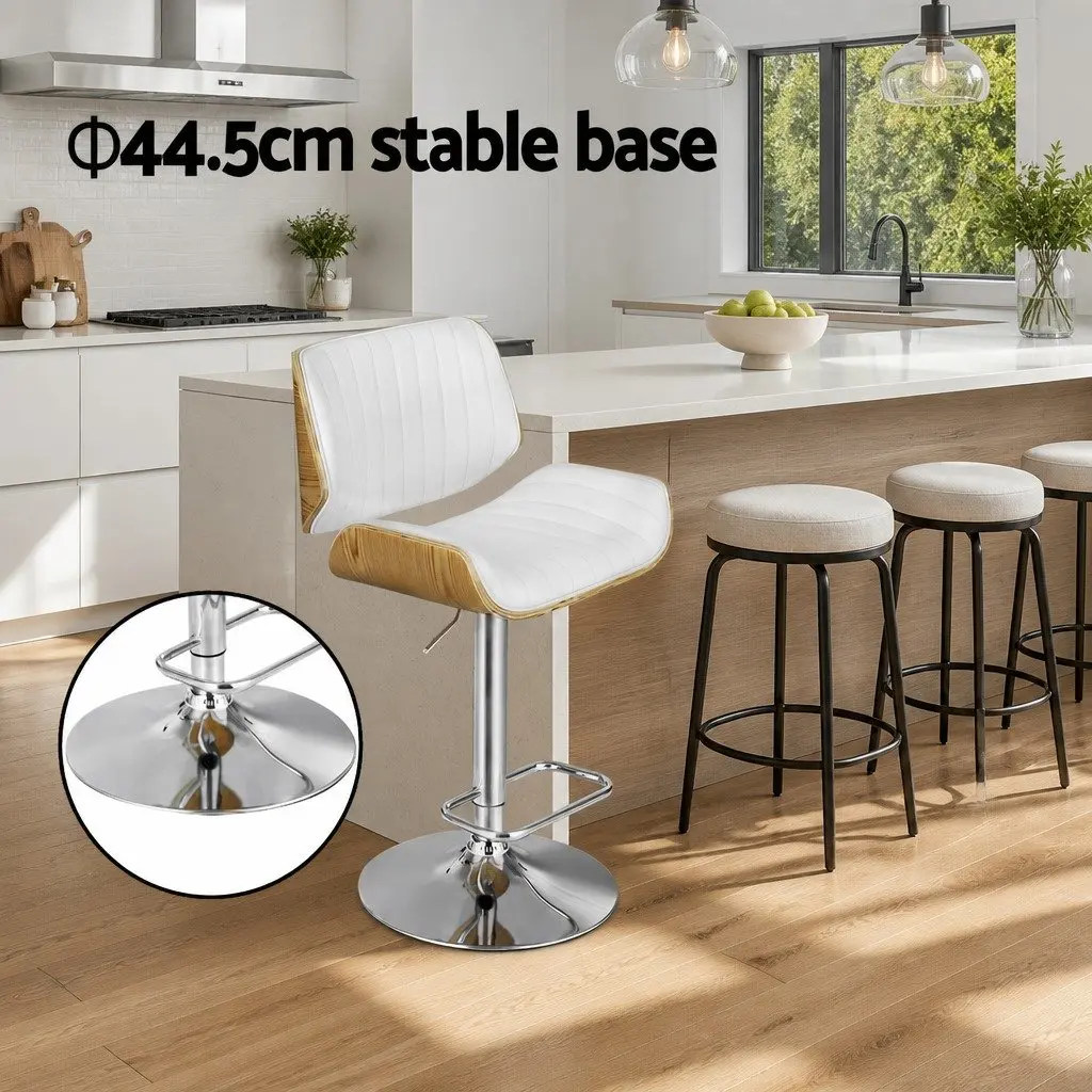 Set of 2 White Adjustable Swivel Bar Stools