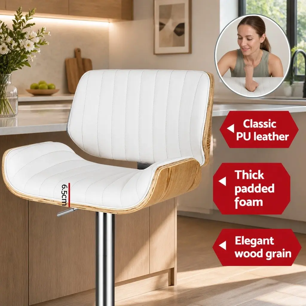 Set of 2 White Adjustable Swivel Bar Stools