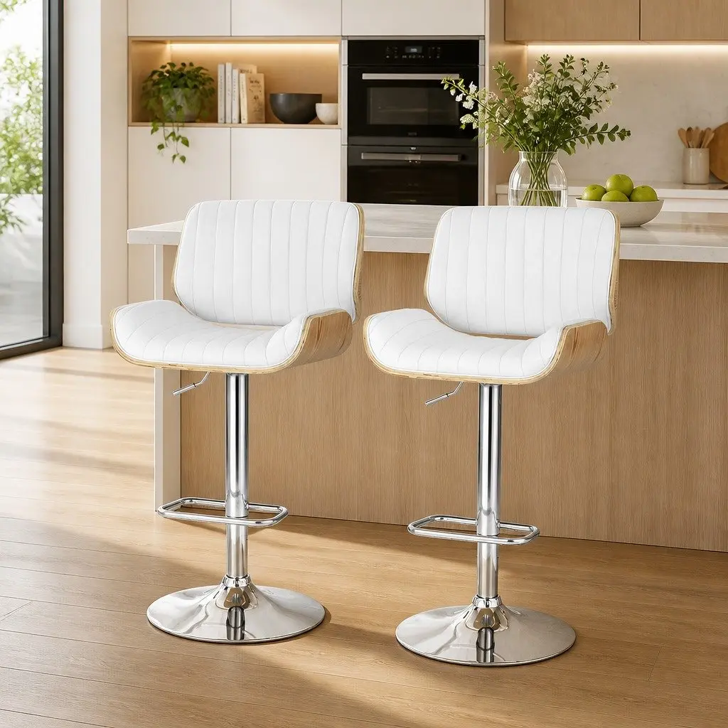 Set of 2 White Adjustable Swivel Bar Stools