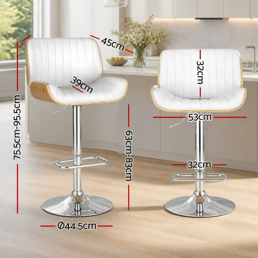 Adjustable Bar Stools 4-Pack in White Leather