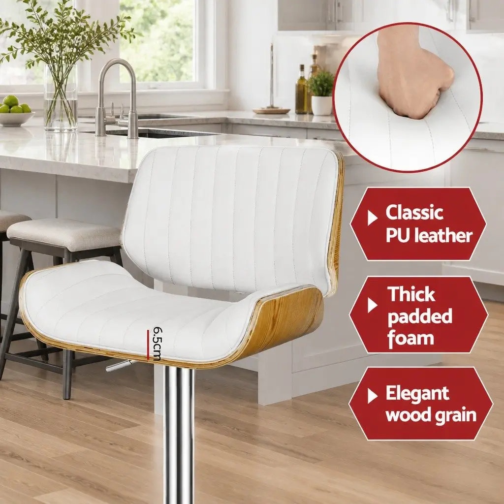 Adjustable Bar Stools 4-Pack in White Leather
