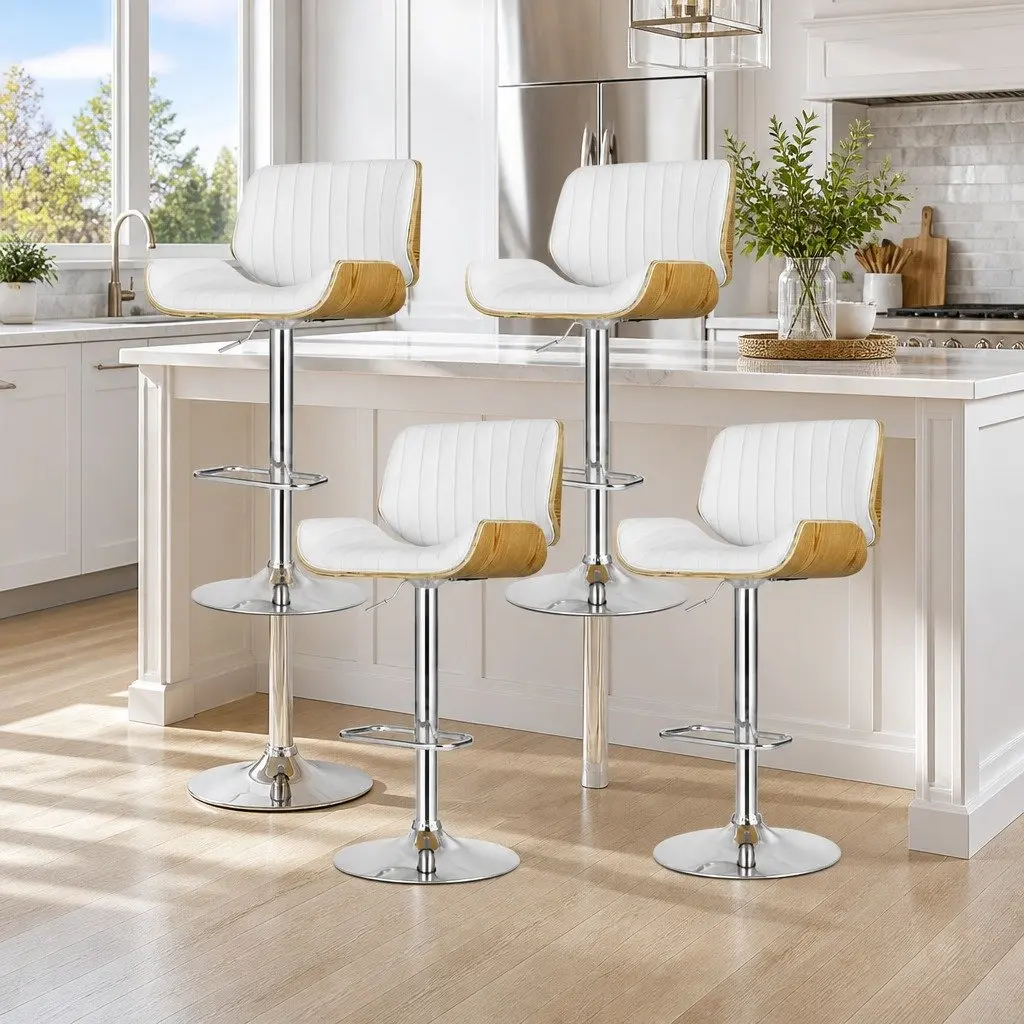 Adjustable Bar Stools 4-Pack in White Leather