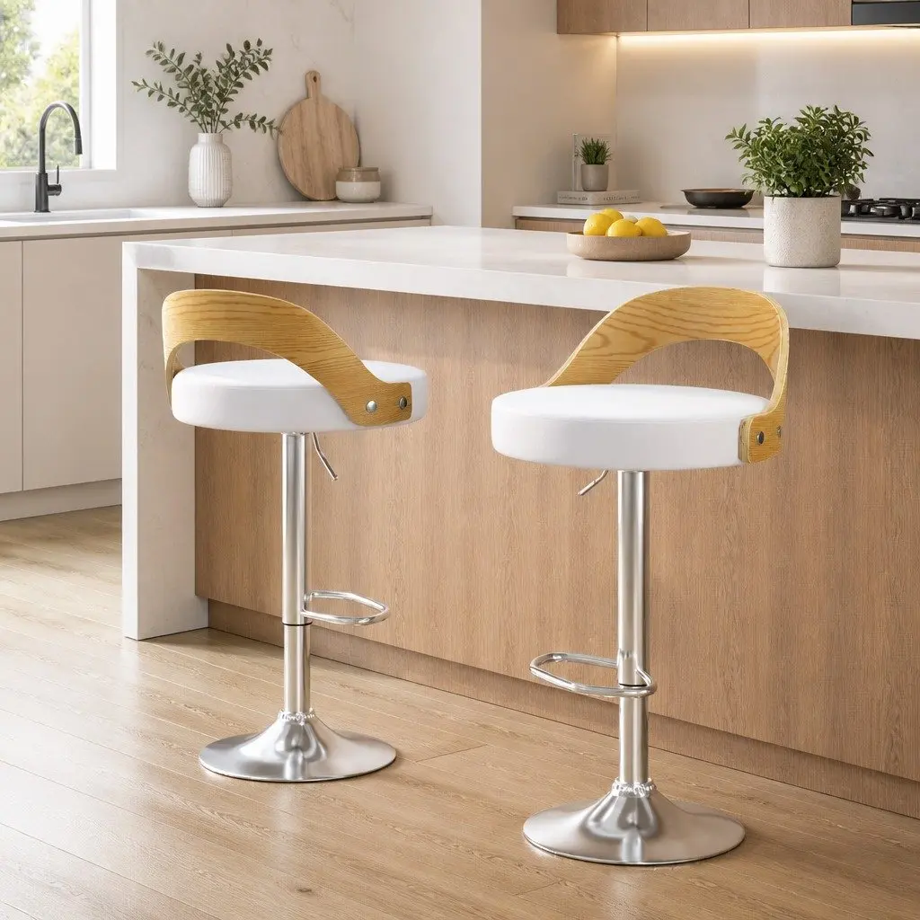 Adjustable Height Bar Stools with Padded Seat and Chrome Base