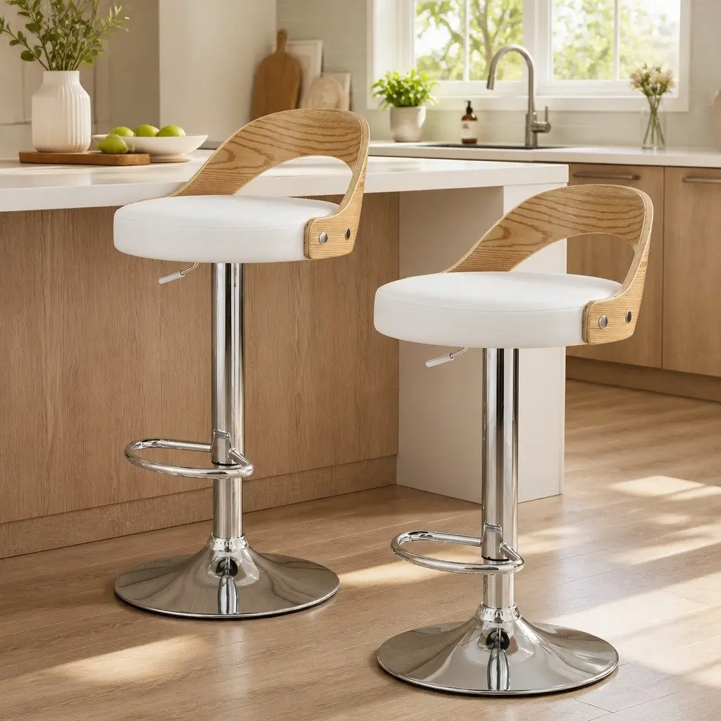 Adjustable Height Bar Stools with Padded Seat and Chrome Base