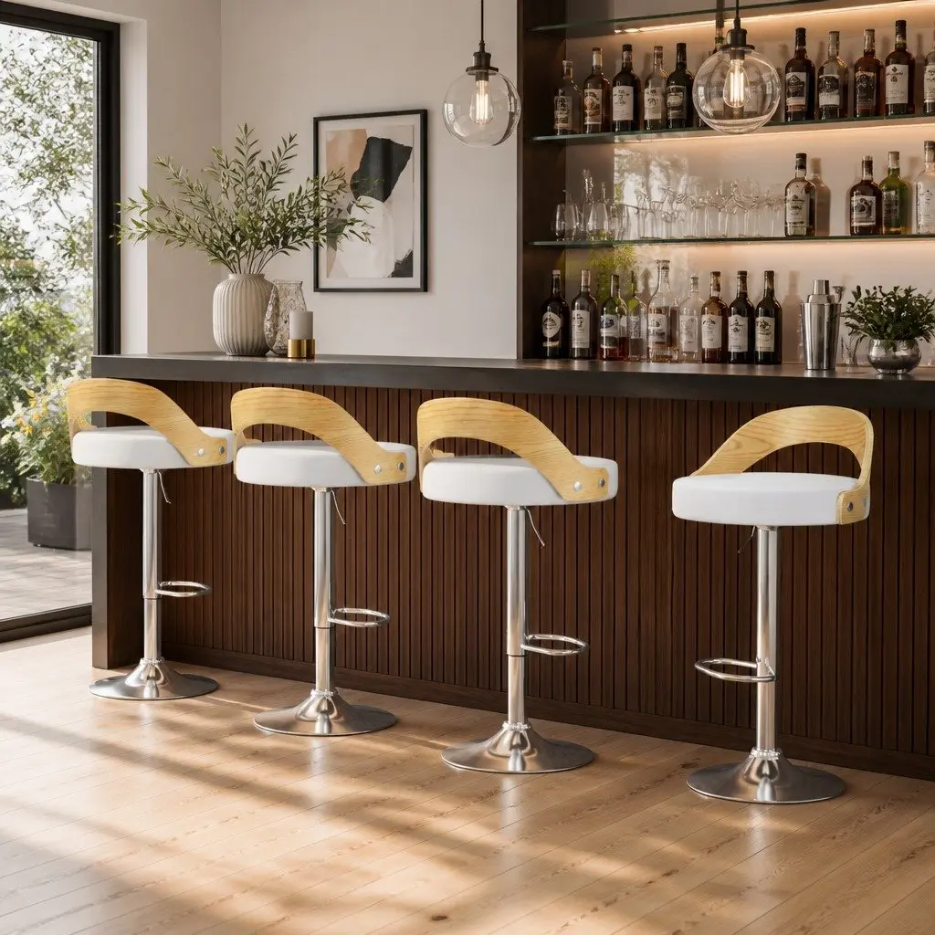 Adjustable Bar Stools with Padded Bentwood Seat