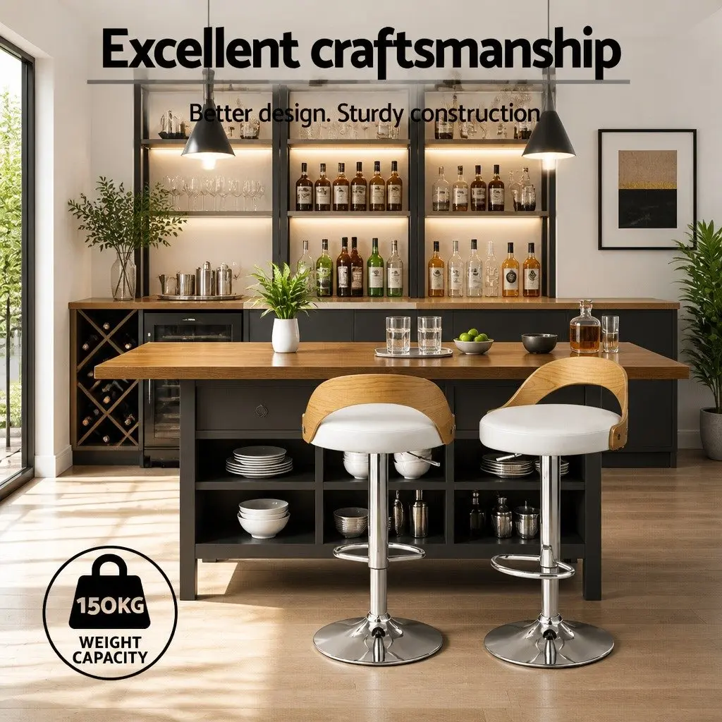 Adjustable Bar Stools with Padded Bentwood Seat
