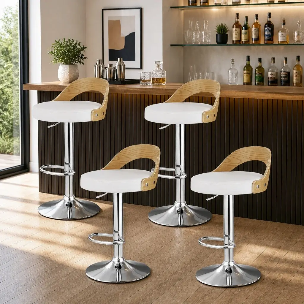 Adjustable Bar Stools with Padded Bentwood Seat